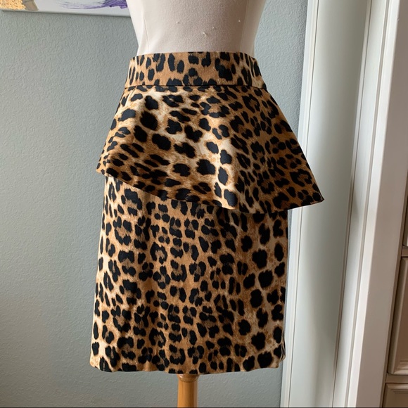 Zara Leopard Print Pencil Skirt with Peplum